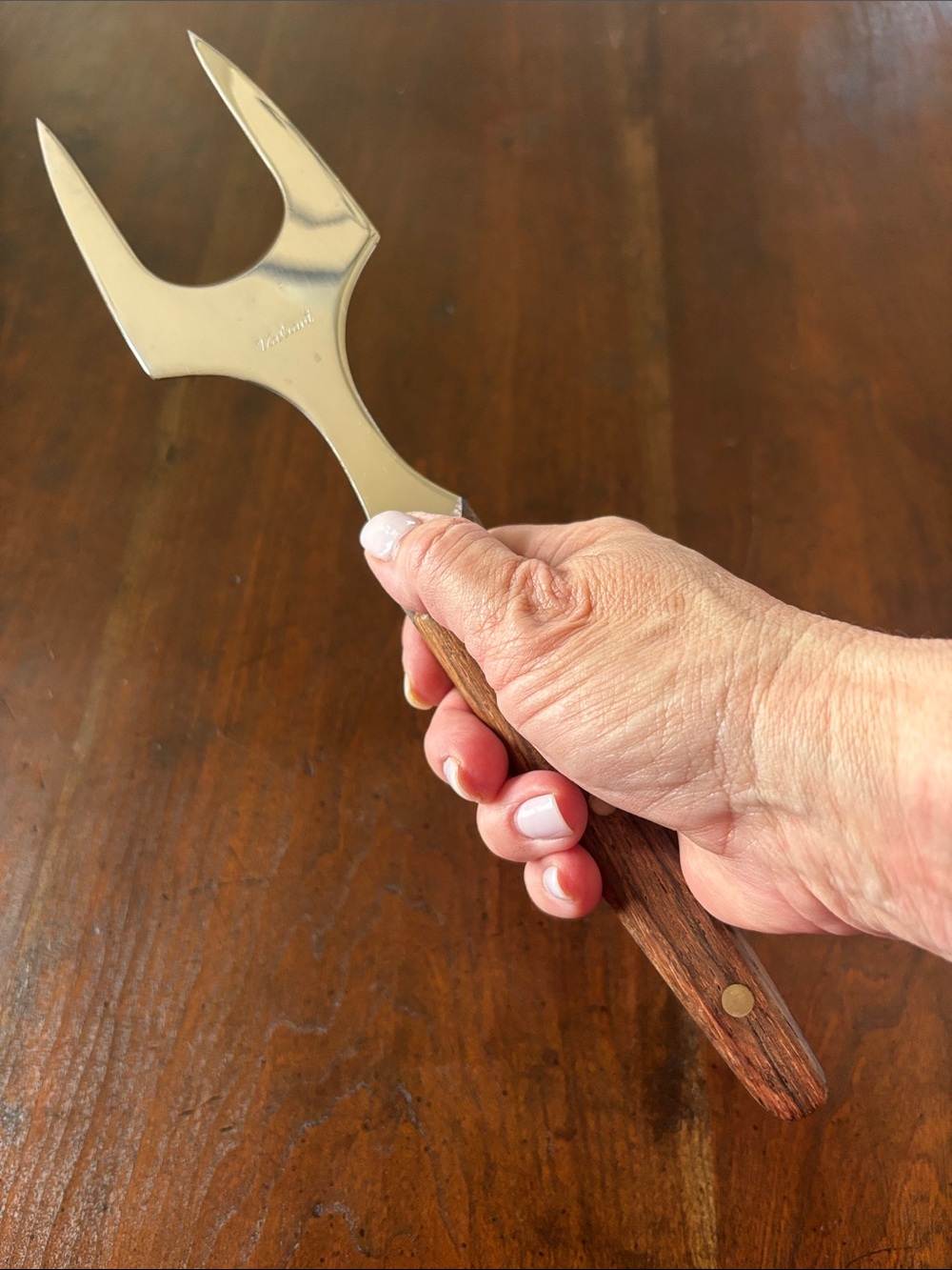 Stainless Steel and Wood Two-Prong Serving Fork - Brown